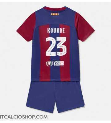 Barcelona Jules Kounde #23 Prima Maglia Bambino 2023-24 Manica Corta (+ Pantaloni corti)
